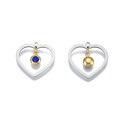 Montana 201 Stainless Steel Pendants, with Rhinestone, Heart with Flat Round, Real Gold Plated & Stainless Steel Color, Montana, 23x24x1mm, Hole: 1.6mm