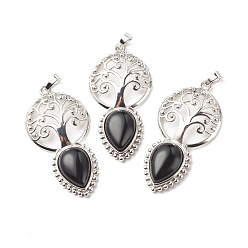 Obsidian Natürlichen Obsidian große Anhänger, mit platinen Messing Zubehör  , cadmiumfrei und bleifrei, Baum mit Träne, 55x28x8 mm, Bohrung: 4.8x7.5 mm