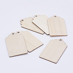 Blanched Almond Undyed Wood Big Pendants, Rectangle, Blanched Almond, 68x39x2mm, Hole: 4mm