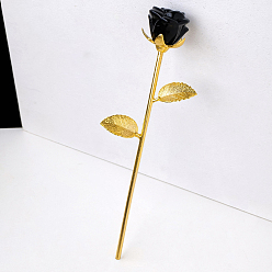 Obsidian Natural Obsidian Carved Rose Ornaments, Golden Tone Brass Flower Branch for Women Girls Valentine's Day Gift, 230mm