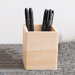 Square Wood Multi-function Pen & Pencil Holders, Desktop Stationery Organizer, Square, 80x80x100mm