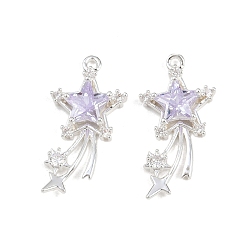 Посеребрённый Латунные микро проложить кубического циркония подвески, звезда, 925 серебро покрытием, 25x13.5x4.5 мм, отверстие : 1.4 мм