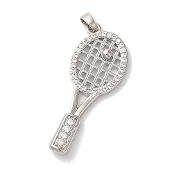 Платина Подвески из латуни с микропаве из кубического цирконияЛатунные подвески с микропаве из кубического циркония, долговечный, без кадмия и без свинца, подвески для бадминтона и ракетонии, ракетка, платина, 35x14x3 мм, отверстие : 3.5x2.5 мм