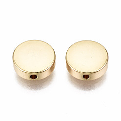 Real 18K Gold Plated Brass Beads, Nickel Free, Flat Round, Real 18K Gold Plated, 9x3.5mm, Hole: 1.2mm