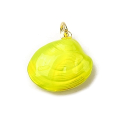 Желтый Латунь эмаль подвески, подвески в форме ракушек, реальный 18 k позолоченный, без свинца и без кадмия, долговечный, стойки покрытие, желтые, 18.5x19.5x8 мм, отверстие : 3.4 мм