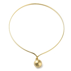 Golden 304 Stainless Steel Round Ball Pendant Choker Necklaces, Rigid Necklaces, Golden, Inner Diameter: 5.20 inch(13.2cm)