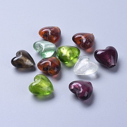 Mixed Color Handmade Silver Foil Glass Beads, for Mother's Day Gift Making, Heart, Mixed Color, 20x20x13~14mm, Hole: 1~2mm