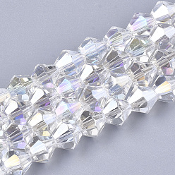 Clear AB Electroplate Glass Beads Strands, AB Color Plated, Faceted, Bicone, Clear AB, 6x5.5~6mm, Hole: 1mm, about 47~48pcs/strand, 10.83 inch(27.5cm)