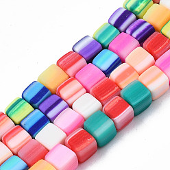 Colorful Handmade Polymer Clay Beads Strands,  Cube, Colorful, 6~6.5x6~6.5x6~6.5mm, Hole: 1.4mm, about 61pcs/strand, 15.75 inch~15.94 inch(40.5cm)