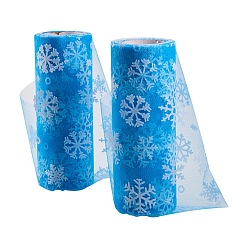 Deep Sky Blue Snowflake Deco Mesh Ribbons, Tulle Fabric, Tulle Roll Spool Fabric For Skirt Making, Deep Sky Blue, 6 inch(15cm), about 10yards/roll(9.144m/roll)