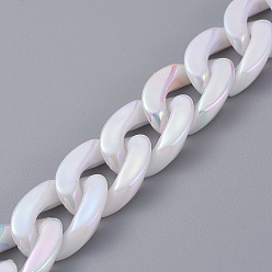 White Handmade Acrylic Imitation Pearl Curb Chains, Twisted Chains, White, Links: 18.5x13.5x4.5mm, about 39.37 inch(1m)/strand