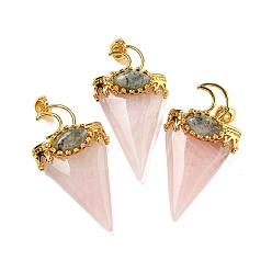 Розовый Кварц Естественно розового кварца большие кулоны, с латунной фурнитурой , треугольные, золотые, 53~58x28~29x16~18 мм, отверстие : 5x7 мм