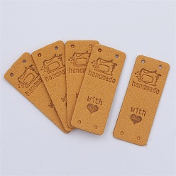 Gold Microfiber Label Tags, with Holes & Word handmade With LOVE, for DIY Jeans, Bags, Shoes, Hat Accessories, Rectangle, Gold, 20x50mm