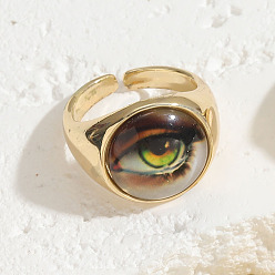 Camel Resin Devil's Eye Cuff Rings, Adjustable Rings, Real 14K Gold Plated Brass Evil Eye Ring for Men Women, Camel, 20x16mm