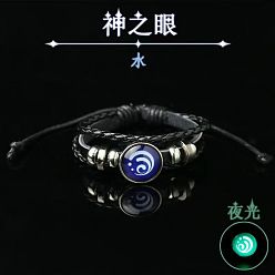 Water Element Черный кожаный светящийся браслет для глаз в стиле аниме-игры - модно, унисекса, стильный.