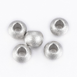 Stainless Steel Color 202 Stainless Steel Textured Beads, Rondelle, Stainless Steel Color, 5x4mm, Hole: 2mm
