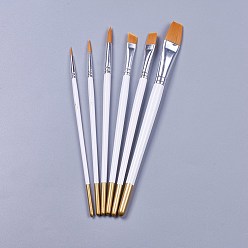 White Wooden Paint Brushes Pens Sets, For Watercolor Oil Painting, White, 178~207x4~11mm, Brush: 9~22x1.5~17mm, 6pcs/set