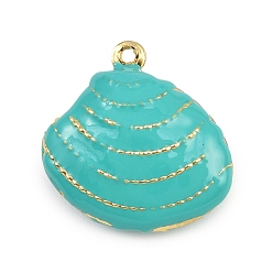 Бирюза Латунь эмаль подвески, подвески в форме ракушек, стойки покрытие, долговечный, без кадмия и без свинца, реальный 18 k позолоченный, бирюзовые, 19x20x8 мм, отверстие : 1 мм