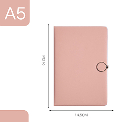 Pink A5 Paper Notebook, Journal, with Ribbon Marker, PU Leather Cover, Magnetic Clasp, Lined Pages, Pink, 210x145mm, about 100 sheets/book