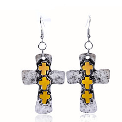 Antique silver yellow Vintage Turquoise Cross Alloy Earrings Pendant Studs for Faithful Fashionistas