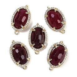 Белый Нефрит Окрашенный натуральный белый нефрит овальные граненые звенья, латунь с покрытием из латуни, микро-паве, прозрачные подвески из кубического циркония, золотые, темно-красный, 21x12.5x5 мм, отверстия : 1.6 mm и 1.4 мм
