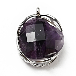 Amethyst Natural Amethyst Pendants, Heart Charm, Faceted, with Stainless Steel Color Tone 304 Stainless Steel Findings, 28x21.5x9mm, Hole: 2mm