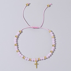 Pink Браслеты из стеклянных бусин в богемном стиле для женщин, крестик, розовые