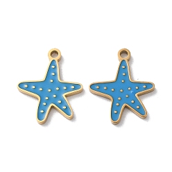 Golden Ion Plating(IP) 304 Stainless Steel Pendants, with Enamel, Starfish Charm, Golden, 16x13x1.5mm, Hole: 1.5mm