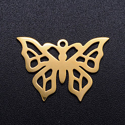 Golden 201 Stainless Steel Hollow Pendants, Butterfly, Golden, 10.5x14.5x1mm, Hole: 1.4mm
