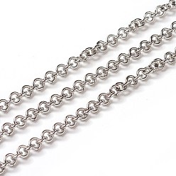 Stainless Steel Color 304 Stainless Steel Rolo Chains, Belcher Chain, with Spool, Unwelded, Stainless Steel Color, 4x0.9mm, about 32.8 Feet(10m)/roll