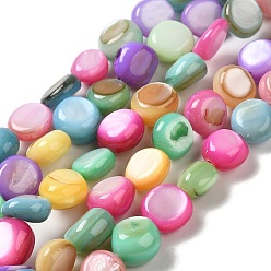 Colorful Natural Freshwater Shell Beads Strands, Dyed, Flat Round, Colorful, 7~8.5x7~7.5x3~5.5mm, Hole: 0.5mm, about 49~50pcs/strand, 14.96''~15.04''(38~38.2cm)