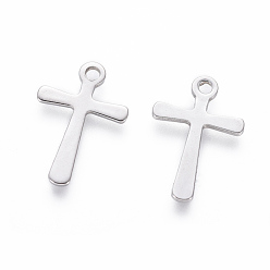 Stainless Steel Color 201 Stainless Steel Tiny Cross Charms, Stainless Steel Color, 15x10x0.7mm, Hole: 1.4mm