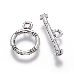 Antique Silver Alloy Ring Toggle Clasps, Antique Silver, Ring: 16x12x2mm, Hole: 2mm, Bar: 20x7x2mm, Hole: 2mm