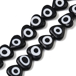 Черный Ручной сглаза бусины бисер нитей, сердце, чёрные, 9.5x9.5~10x3~3.5 мм, отверстие : 0.5 мм, около 38 шт / нитка, 13.39~13.70'' (34~34.8 см)