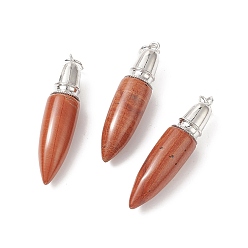 Red Jasper Natural Red Jasper Big Pendants, with Jump Ring, Bullet Charms with Platinum Plated Brass Findings, 49.5~51x12mm, Hole: 6mm
