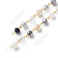 Черный Гальванические стеклянные граненые цепочки рондель ручной работы из бисера, с железными ушками, несварные, чёрные, 13.5x8 мм, около 3.28 футов (1 м) / коробка