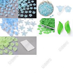 Светло-Синий Наборы для самостоятельного изготовления фурнитуры в виде цветочных листьев, в том числе акриловые бусины и подвески, акриловый шарик крышки, голубой, 12.5x13x2.5 мм, отверстие : 1.8 мм