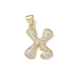 Letter X Латунные микро проложить кубического циркония подвески, стойки покрытие, буквы, без свинца и без кадмия, долговечный, реальный 18 k позолоченный, Письмо X, 19x15x2.5 мм, отверстие : 3.9x3.3 мм