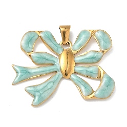 Зеленый 304 подвески из нержавеющей стали, с эмалью, бантом прелести, ионное покрытие (ip), реальный 18 k позолоченный, зелёные, 28x37x3 мм, отверстие : 3x5 мм