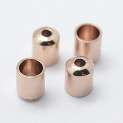Rose Gold Brass Cord Ends, End Caps, Column, Long-Lasting Plated, Rose Gold, 5x4mm, Hole: 1mm, 3mm inner diameter