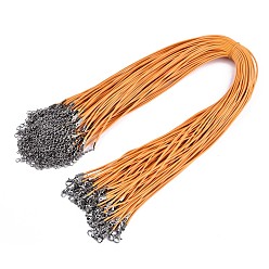 Orange Waxed Cotton Cord Necklace Making, with Alloy Lobster Claw Clasps and Iron End Chains, Platinum, Orange, 17.12 inch(43.5cm), 1.5mm