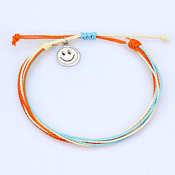 C18 Bohemian Wax Thread Bracelet with Smiling Sun Charm - Handmade Woven Friendship Bracelet