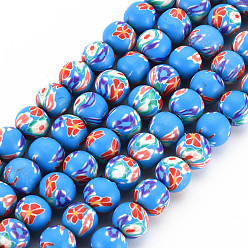 Royal Blue Handmade Polymer Clay Beads Strands,  Round, Royal Blue, 8~9x8mm, Hole: 1.8mm, about 40pcs/strand, 12.80 inch~12.99 inch(32.5~33cm)