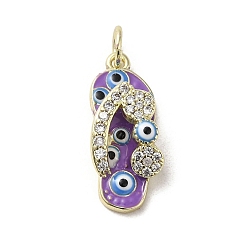 Medium Purple Brass Micro Pave Cubic Zirconia Pendants, with Enamel, with Jump Ring, Real 18K Gold Plated, Slipper
 with Evil Eye, Medium Purple, 20x8.5x5.7mm, Hole: 3.2mm