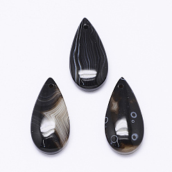 Black Agate Natural Black Agate Pendants, Drop, Dyed,  32~34x17~18x5.5~6mm, Hole: 2mm