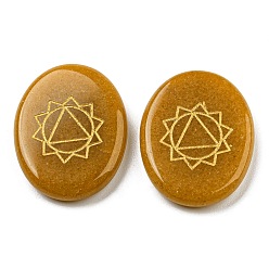 Yellow Jade Natural Yellow Jade Cabochons, Oval with Gold Tone Chakra Pattern, 27.5~28x21.5~22x4.5~5mm