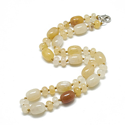 Jade Natural Topaz Jade Beaded Necklaces, with Alloy Lobster Clasps, Barrel, 18.1 inch~18.5  inch(46~47cm), Barrel: 14x10mm
