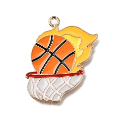 Basketball Сплав с эмалевыми подвесками, Баскетбол прелести, красочный, золотой свет, баскетбол с пламенем, 25x18x1.5 мм, отверстие : 1.8 мм