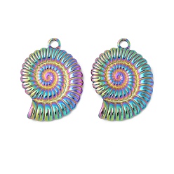 Rainbow Color Ионное покрытие (ip) 304 подвески из нержавеющей стали, спиральная ракушка-шарм, Радуга цветов, 30x21.5x2.6 мм, отверстие : 3 мм