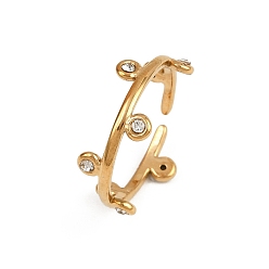 Кристалл 304 открытые манжеты из нержавеющей стали Rhinetson для женщин, ионное покрытие (ip), золотые, круглые, кристалл, 1.5~7.5 мм, внутренний диаметр: регулируемый